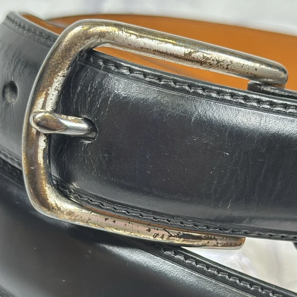 Polo Ralph Lauren Genuine Leather Belt Black with Brass Buckle Horse Logo